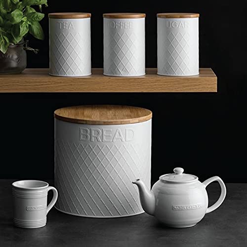 Typhoon weiß geprägt Tee Kaffee Zucker-Set Kanister Brotkasten Brottopf Bread Bin - obrazek 4