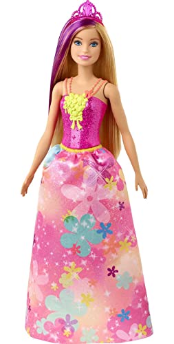 Barbie, Dreamtopia Lalka Księżniczka (30 Cm) Z Blond Włosami I Fioletowym Pasemkiem GJK13