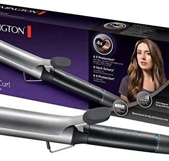 Remington Lockenstab große Locken [38mm] Pro Big Curl (4-facher Schutz, antistatischer Keramik-Turmalin-Beschichtung) -Digitales-Display bis 210°C, mit Klemme, Beach Waves, natürliche Wellen, CI5538