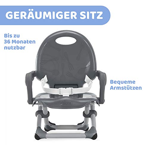 Chicco Pocket Snack Kindersitzerhöhung Esszimmerstuhl für Kinder von 6 Monaten bis 3 Jahren 15kg,tragbarer und verstellbarer Babyhochstuhl mit kompaktem Verschluss und abnehmbarem Tablett Dunkelgrau - obrazek 4