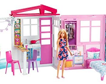 Barbie, Przytulny domek + Lalka, Przenośny parterowy domek dla lalek +