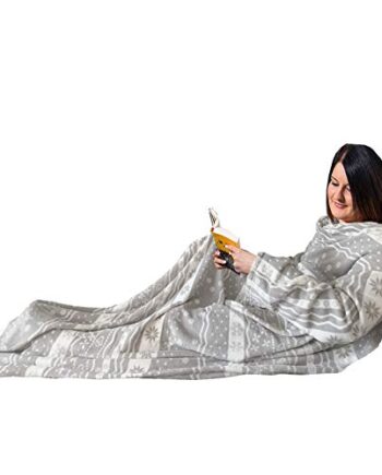 JEMIDI HOMELEVEL koc do wtulania się z mikrofibry, z rękawami i rękawami, koc na sofę, 200 cm x 150 cm, koc do telewizora, koc z ramionami, szary, norweski design, koc (jasnoszary, norweski design)