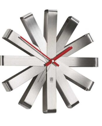 Umbra Ribbon Wanduhr, Moderne Quarz Wanduhr aus gebogenem Metall für Küche, Büro und Schlafzimmer, 30cm