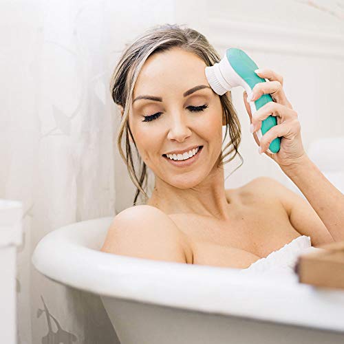 Fancii elektrische Gesichtsreinigungsbürste & Körper Bürste mit Griff & 6 Bürstenköpfe - Wasserfeste Gesichtsbürste, 2 Geschwindigkeitsstufen, Rotierende, Sanft für das Gesicht (Grün) - obrazek 3