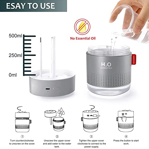 Vintoney nawilżacz powietrza do sypialni 500 ml USB ultradźwiękowy cichy przenośny do domu jogi biura 2 filtry - obrazek 4