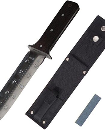 ProtectorTech Digger – nierdzewna nożołopatka saperka do wykrywacza metalu, nóż ogrodowy (z uchwytem z drewna wenge i kaburą z cordury)