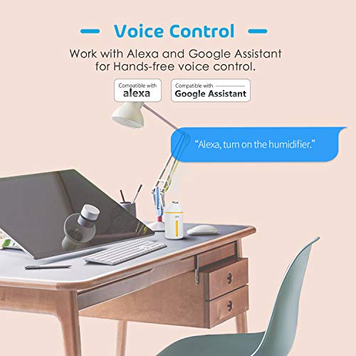 Meross Alexa Bezprzewodowy Nawilżacz Inteligentny Ultradźwiękowy Nawilżacz USB 8H Czas Pracy Regulowany Kolor dla Domu Biura i Samochodu 320ML Kompatybilny z Alexa Google Assistant - obrazek 9