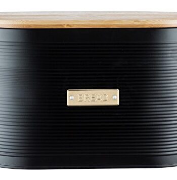 Typhoon Living Brotkasten mit Bambus Deckel, Schwarz Matt / Gold, 34 x 19.5 x 20.5 cm