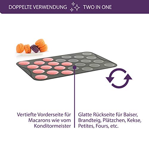 Mastard Macarones Backblech 2er Set - 25 Vertiefungen - ausfüllbarer Rand - geeignet für alle Backöfen - glatte Rückseite für Backen von Baiser, Brandteig, Plätzchen, Keksen, etc. - obrazek 3