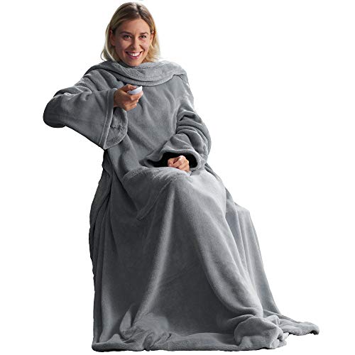 CelinaTex koc telewizyjny z rękawami i kieszenią na stopy koc puszysty