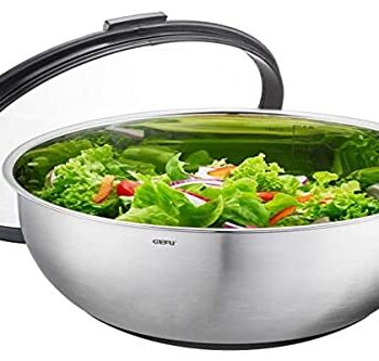 GEFU 35050 Edelstahlschüssel MUOVO, Rührschüssel, Servierschüssel, Salatschüssel, mit Silikonboden und Aufbewahrungsdeckel, Durchmesser 24 cm
