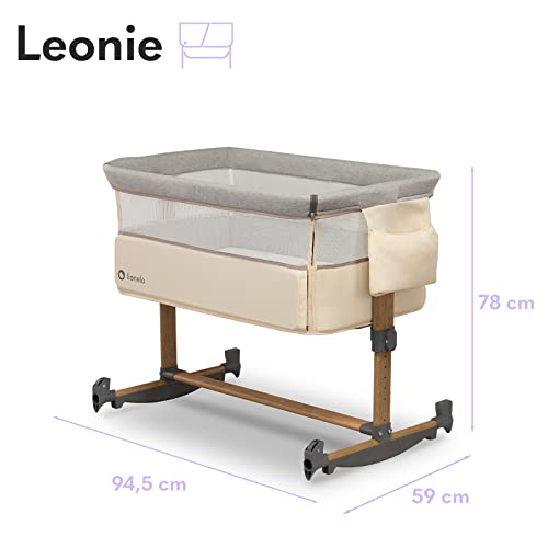 LIONELO Leonie łóżeczko dostawne i turystyczne, regulowana wysokość, wysokiej jakości materac, zwijana ścianka boczna, torba transportowa w zestawie, modny design - obrazek 2