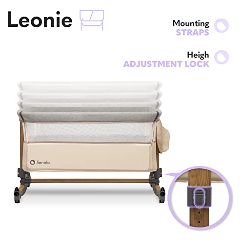 LIONELO Leonie łóżeczko dostawne i turystyczne, regulowana wysokość, wysokiej jakości materac, zwijana ścianka boczna, torba transportowa w zestawie, modny design - obrazek 6