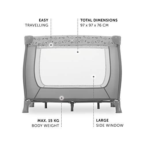 Hauck Sleep N Play SQ, lekki 3-częściowy, kwadratowy kojec dla niemowlaka, łóżeczko turystyczne ze składanym dnem i torbą, powierzchnia leżąca 90 x 90 cm, składane i przenośne - obrazek 5