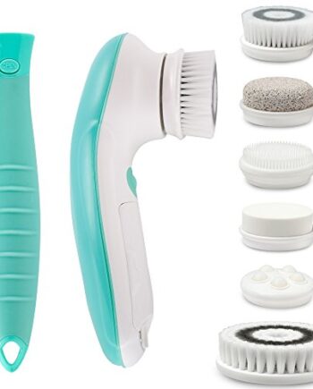 Fancii elektrische Gesichtsreinigungsbürste & Körper Bürste mit Griff & 6 Bürstenköpfe - Wasserfeste Gesichtsbürste, 2 Geschwindigkeitsstufen, Rotierende, Sanft für das Gesicht (Grün)