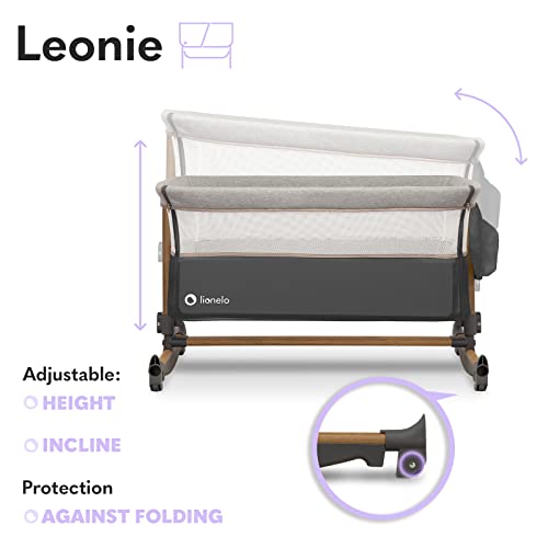 LIONELO Leonie łóżeczko dostawne i turystyczne, regulowana wysokość, wysokiej jakości materac, zwijana ścianka boczna, torba transportowa w zestawie, modny design - obrazek 7