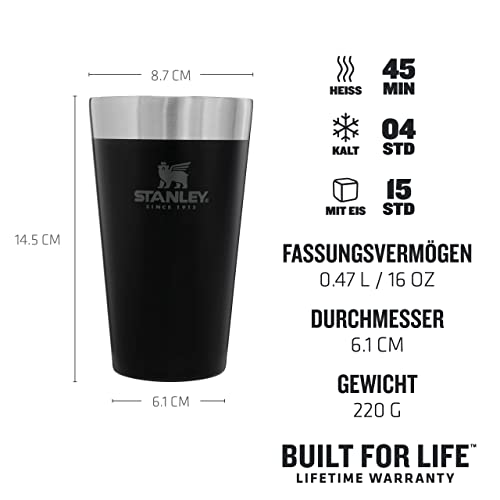 Stanley Adventure Vacuum 0,47 Liter, BPA-frei |Stapelbare | Doppelwandiger, vakuumisolierter Pint-Becher | Spülmaschinenfest, Matte Black, 1 Stück (1er Pack) - obrazek 9