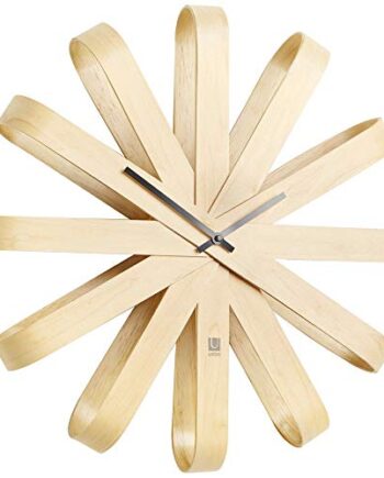 Umbra Ribbonwood Wanduhr, Geräuschlose Quarz Wanduhr aus gebogenem Buchenholz für Küche, Büro, Schlafzimmer und Mehr, Natur