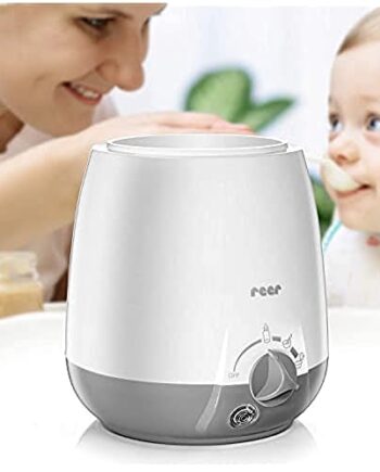 reer Babykostwärmer Simply Hot für Fläschchen und Gläschen, mit Warmhaltefunktion, Weiß/Grau, 1 Stück (1er Pack)