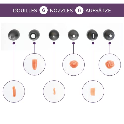 Mastrad F38201 Spritzbeutel-Set - Spritztüllen Gebäckpresse für Macarons und anderes Spritzgebäck - Dekorierflasche zum Befüllen von Brandteig und Dekorieren von Muffin, Cupcake, Kuchen, Torte etc. - obrazek 6