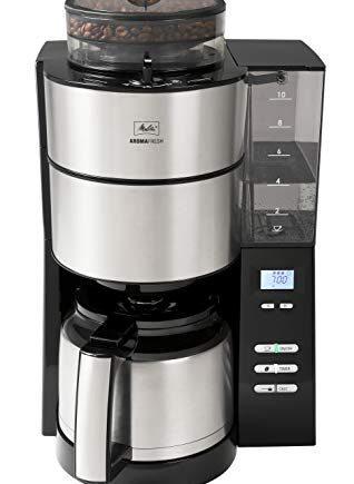 Melitta AromaFresh 1021-12 Filter-Kaffeemaschine mit Therm-Kanne und integriertem Mahlwerk, ca. 10 Tassen, schwarz