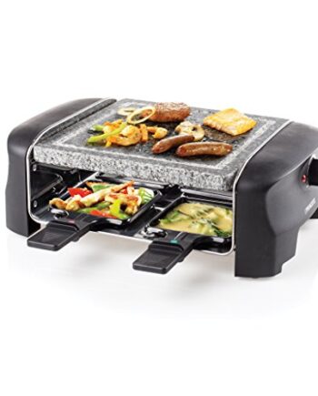 Princess Raclette Grill für bis zu 4 Personen - mit Steingrill und regelbarer Heizstufen, 600 Watt, Schwarz, 162810
