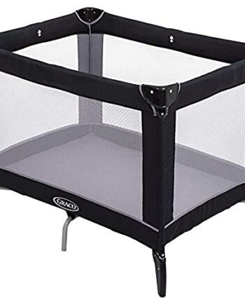 Graco Kompaktowe łóżeczko podróżne (około od narodzin do 3 lat) z podpisanym zapięciem na przycisk Graco, zawiera torbę do przenoszenia, czarne/szare