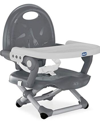 Chicco Pocket Snack Kindersitzerhöhung Esszimmerstuhl für Kinder von 6 Monaten bis 3 Jahren 15kg,tragbarer und verstellbarer Babyhochstuhl mit kompaktem Verschluss und abnehmbarem Tablett Dunkelgrau