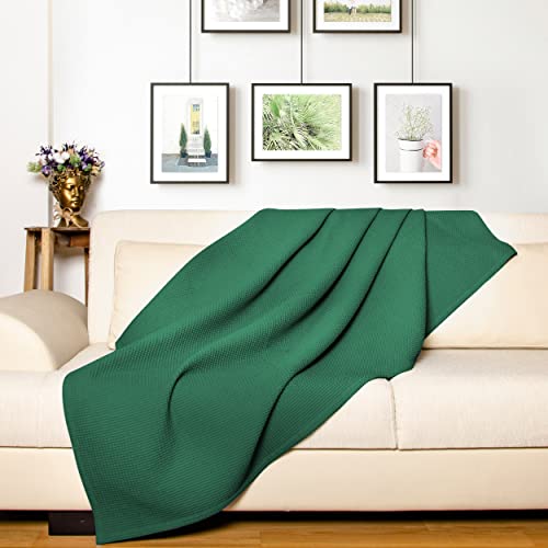 LAYNENBURG narzuta klasy premium, 240 x 260 cm (rozmiar XXL), 100% bawełny o strukturze waflowej, lekkie nakrycie letnie, bawełniana narzuta na łóżko, sofę, ciemnozielona - obrazek 4