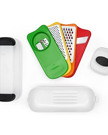 OXO Good Grips Reibe- und Hobel-Set mit Spiralschneider, aus geätztem Edelstahl – in Rot, Grün, Orange und Gelb