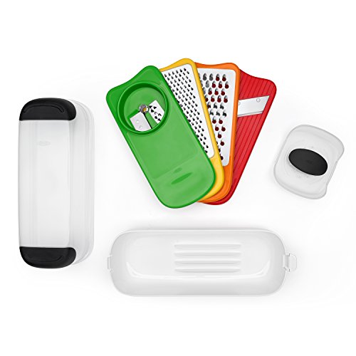 OXO Good Grips Reibe- und Hobel-Set mit Spiralschneider, aus geätztem Edelstahl – in Rot, Grün, Orange und Gelb