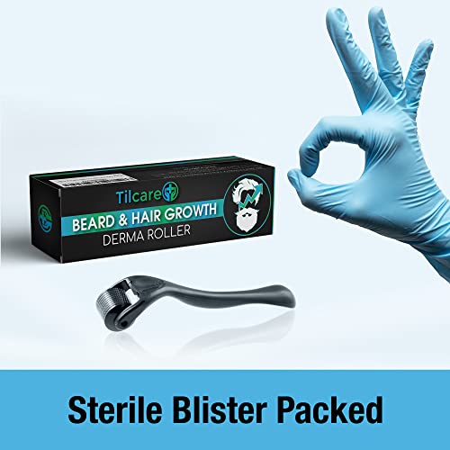 Dermaroller pour la croissance de la barbe et des cheveux de Tilcare – Derma roller stérile en titane de 0,25 mm pour les hommes - Outil à micro-aiguilles pour les follicules dormants - obrazek 2