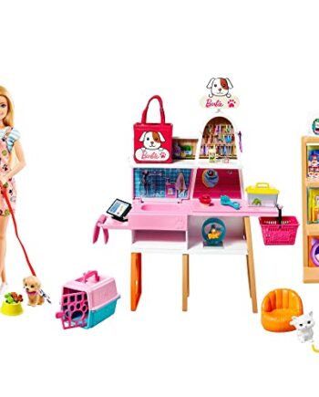 Barbie Grg90 Zestaw dla Lalek i Salonów dla Zwierząt Z 4 Zwierzakami,