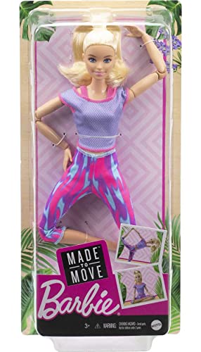 Barbie GXF04 - Made to Move lalka (blond) w fioletowym stroju do jogi, zabawka dla dzieci w wieku od 3 do 7 lat - obrazek 6