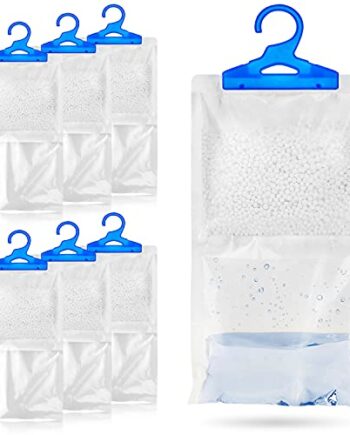 Zestaw 6 wiszących toreb na osuszacz do garderoby 250 g każdy zatrzymuje wilgoć pleśń i kondensację. Do użytku w szafie domu kuchni garażu sypialni przyczepie kempingowej biurze