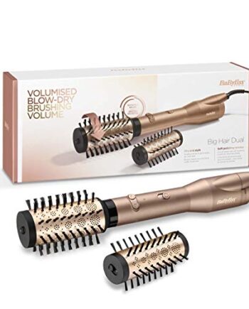 BaByliss Big Hair Dual Rotierende Warmluftbürste, mit Ionen-Technologie, 2 Aufsätze, Champagner, AS952E