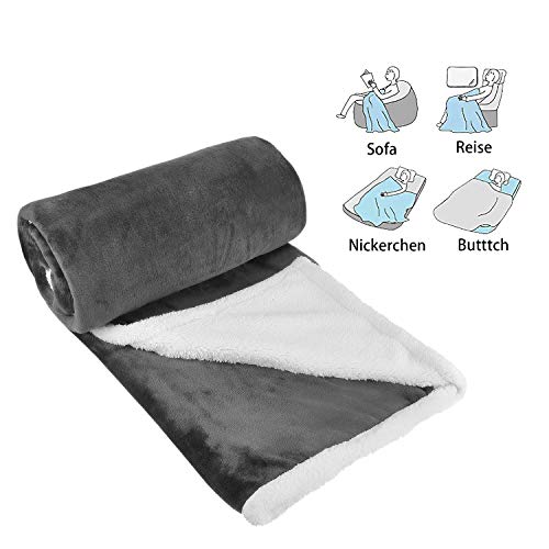 Catalonia Classy Sherpa Koc szary, przytulny, bardzo gruby ciepły koc na sofę, koc na kanapę, dwustronny, super puszysty, polarowy, jako narzuta na sofę lub do salonu, 150 x 130 cm - obrazek 5