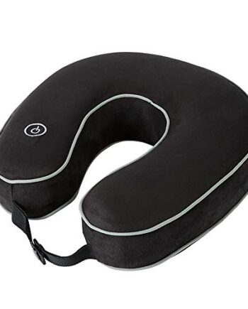 HoMedics Reisekissen, vibrierendes Nackenmassagekissen mit komfortablem Memory Foam, entspannt Muskeln, wirkt belebend, U-förmige Kopfstütze, Nackenhörnchen, Nackenstütze, Komfort beim Pendeln