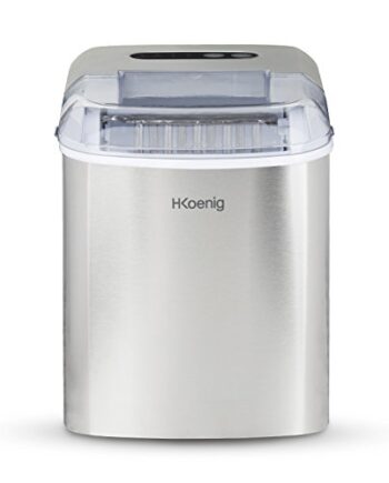 H.Koenig KB14 Eiswürfelmaschine KB14-ca. 12 kg Eiswürfel pro Tag, Produktionszeit 10-13 min. -2 Eiswürfelgrößen-Wasserstandsanzeige, 120 W-Edelstahl-Silber, Kunststoff, 2100 milliliters