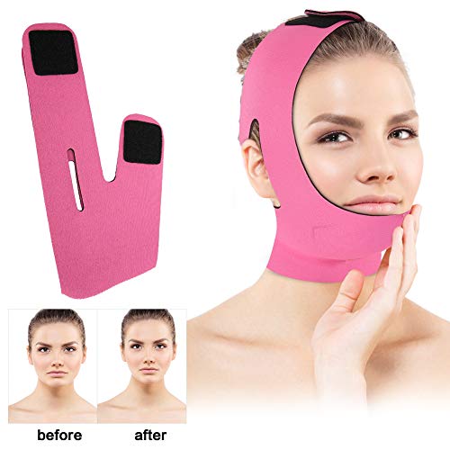 Gesicht Abnehmen Cheek Maske, V Face Line Gürtel Atmungs Kinn heben Anti Falten Schlafmaske Strap (Rose Red) - obrazek 6