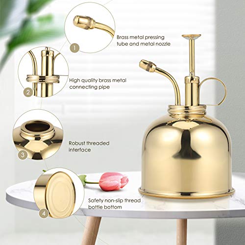 4YANG 300ml Retro Messing Gießkanne Vintage Kupfer Metall Gartenblumen Pflanzenbau Handwerk Gartentopf Werkzeug Sprühflasche Handbewässerungsausrüstung (Silber) (Gold) - obrazek 8