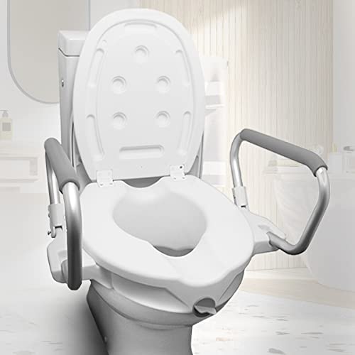 Mobiclinic, Toilettensitzerhöhung mit Armlehnen und Deckel, Guadiana, Europäische Marke, WC Sitzerhöhung, Toilettenaufsatz für Senioren, Toilettenhilfen, klappbare Armlehnen, weiß - obrazek 9