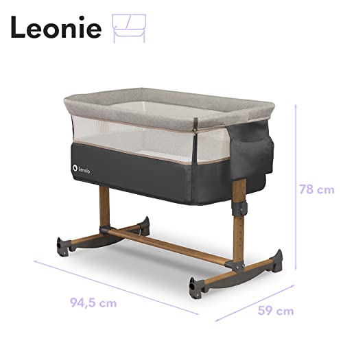LIONELO Leonie łóżeczko dostawne i turystyczne, regulowana wysokość, wysokiej jakości materac, zwijana ścianka boczna, torba transportowa w zestawie, modny design - obrazek 2