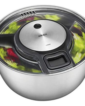 GEFU Original Salatschleuder Speed Wing 28160 - Hervorragend getrockneter Salat in servierfertiger Edelstahl-Schüssel, Silber, Ø 27 cm - Höhe 14,5 cm