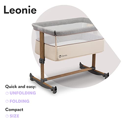 LIONELO Leonie łóżeczko dostawne i turystyczne, regulowana wysokość, wysokiej jakości materac, zwijana ścianka boczna, torba transportowa w zestawie, modny design - obrazek 4