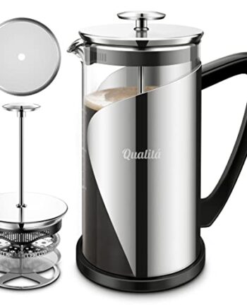 Qualitá French Press Kaffeemaschine | Grau French Press 1 Liter | Camping Kaffeemaschine | Großes Fassungsvermögen | Kaffeepresse mit vier Edelstahl Filtern | Coffee Press |