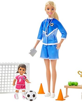 Barbie, Trenerka Piłki Nożnej Zestaw Do Zabawy Z 2 Lalkami I Akcesoriami GLM47