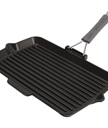 STAUB Żeliwna patelnia grillowa ze składanym uchwytem silikonowym, pro
