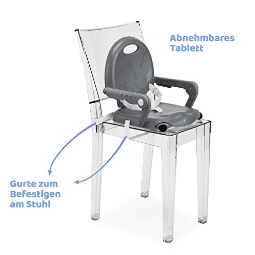 Chicco Pocket Snack Kindersitzerhöhung Esszimmerstuhl für Kinder von 6 Monaten bis 3 Jahren 15kg,tragbarer und verstellbarer Babyhochstuhl mit kompaktem Verschluss und abnehmbarem Tablett Dunkelgrau - obrazek 3