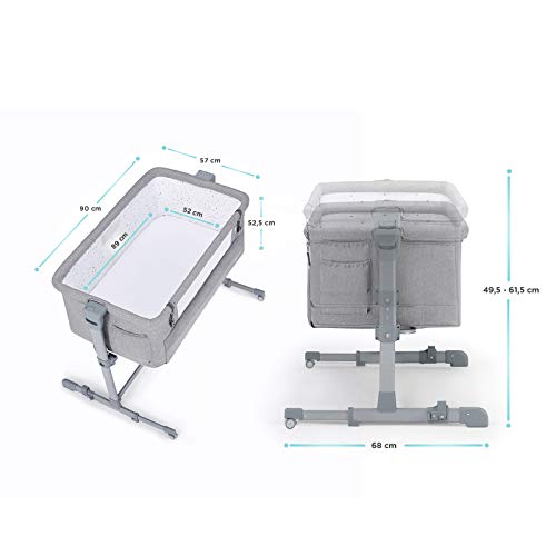 Kinderkraft Łóżeczko dostawne NESTE UP, Łóżko turystyczne dziecięce, Regulacja wysokości i kątu nachylenia, Materac i prześcieradło, Solidna konstrukcja, Opuszczana ściana boczna, do 9 kg, Szary - obrazek 5